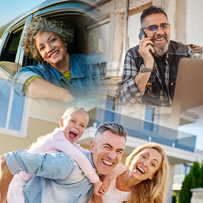 Smiling people in various scenarios